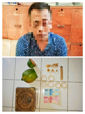 Pelaku Hadi Herliyanto Bersama Barang Bukti Emas Dan Uang