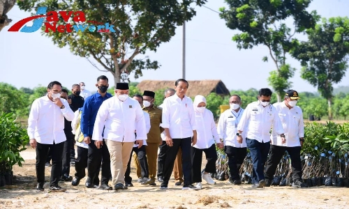 Presiden Jokowi Saat Kegiatan Peluncuran Lumbung Pangan Di Gresik Jawa Timur
