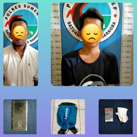 Tersangka inisial NA dan P beserta Barang Bukti Yang Diamankan Satresnarkoba Polres Sumenep