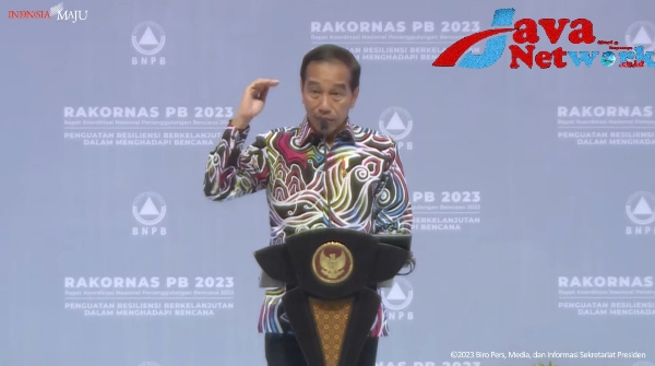 Presiden Jokowi membuka Rakornas Penanggulangan Bencana Tahun 2023, Kamis (02/03/2023), di JiExpo, Kemayoran, Jakarta. (Sumber: Tangkapan Layar)