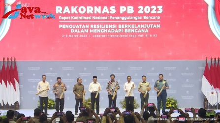 Presiden Jokowi membuka Rakornas Penanggulangan Bencana Tahun 2023, Kamis (02/03/2023), di JiExpo, Kemayoran, Jakarta. (Sumber: Tangkapan Layar)
