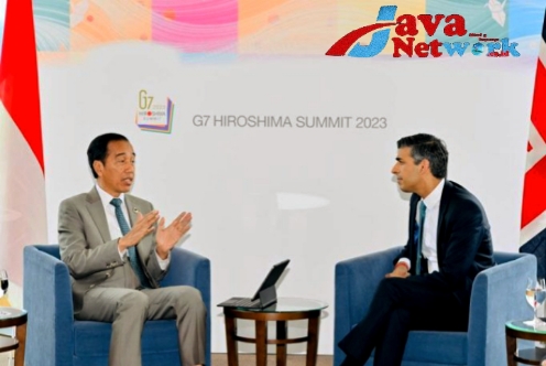 Presiden Jokowi menggelar pertemuan bilateral dengan PM Inggris Rishi Sunak di Hotel Grand Prince, Hiroshima, Jepang, pada Sabtu (20/05/2023). (Foto: BPMI Setpres/Laily Rachev)
