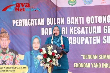 Ketua Tim Penggerak (TP) PKK Kabupaten Sumenep, Nia Kurnia Fauzi Saat Memberikan Sambutan di Acara Peringatan HKG ke-51 PKK 2023. Rabu (20/09/2023)