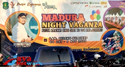 Banner Madura Nigt Vagansa 2023, Sambut Hari Jadi Kabupaten Sumenep ke-754 di Lapangan Giling Kecamatan Kota, Kabupaten Sumenep, Senin (23/10/2023)