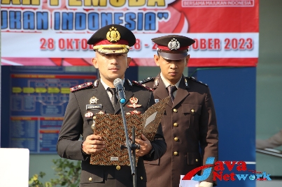 Wakapolres Sumenep Kompol Arif Mahari SIP, SIK, MH Saat Memimpin Upacara Peringatan Hari Sumpah Pemuda, Sabtu (28/10/2023)