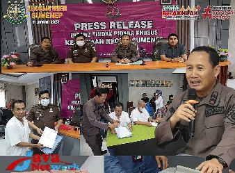 Pamflet Kajari Sumenep Trimo, SH, MH Saat Memberikan Keterangan Pers Terkait Kasus Mafia Perbankan di Sumenep