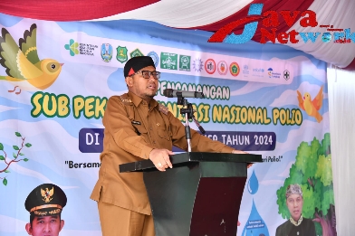 Bupati Sumenep DR. Achmad Fauzi Wongsojudo, SH, MH Saat Memberikan Sambutan di Pencanangan Sub PIN Polio 2024 di TK Pertiwi Sumenep, Senin (15/01/2024)