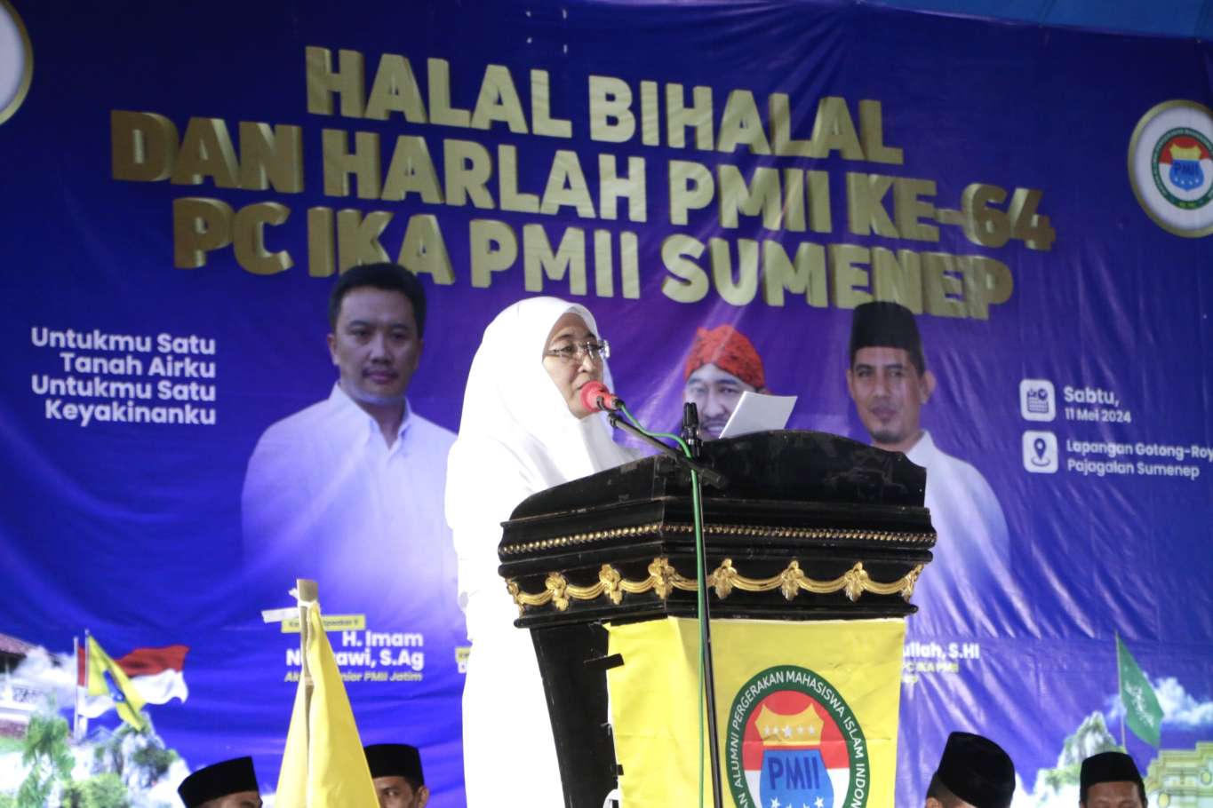 Wabup Sumenep Hj Dewi Khalifah SH MH MPdi Saat Memberikan Sambutan di Acara Halal Bihalal dan Harlah PMII ke-64 yang Digelar IKA PMII Sumenep