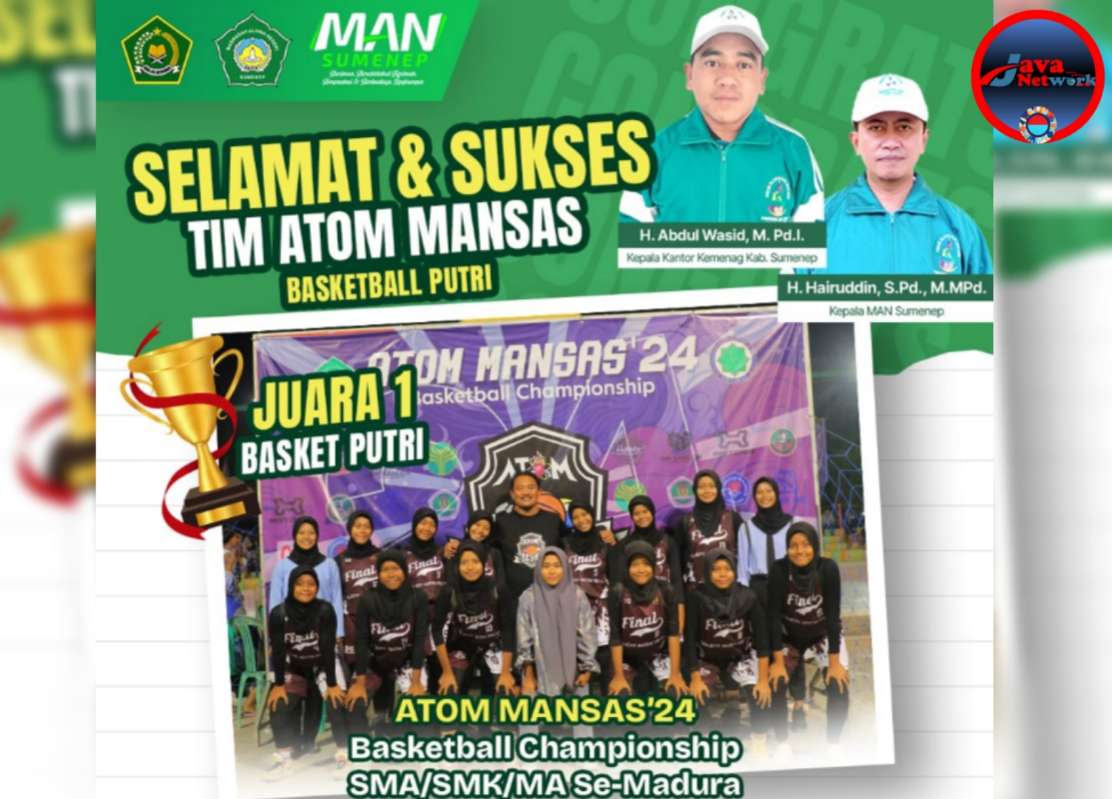Pamflet Ungkapan Apreasiasi dan Terima Kasih dari Kepala Kemenag Sumenep Atas Keberhasilan Tim Putri MAN 1 Sebagai Juara 1 di Ajang Atom Mansas 24 Basketball Championship 2024