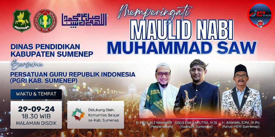 Pamflet Disdik dan PGRI Sumenep Gelar Peringatan Maulid Nabi Muhammad SAW 1446 H