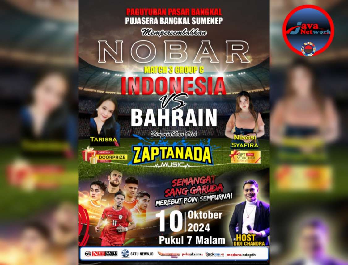 Pamflet Nobar Antara Tim Kesebelasan Indonesia Vs Bahrain Di Taman Pujasera Bangkal Sumenep 