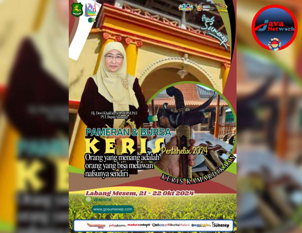 Pamflet Plt Bupati Sumenep Hj. Dewi Khalifah, SH, MH, MPdi Atas Nama Pemkab Sumenep Gelar Pameran dan Bursa Keris Kamardikan 2024