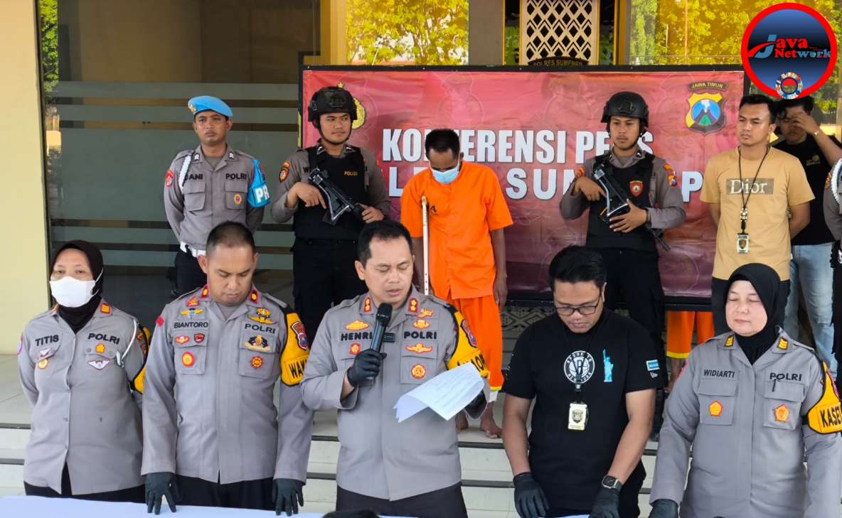 Kapolres Sumenep AKBP Henri Noveri Santoso, SH, SIK, MM Saat Memberikan Sambutan di Konferensi Pers di Mapolres Sumenep 