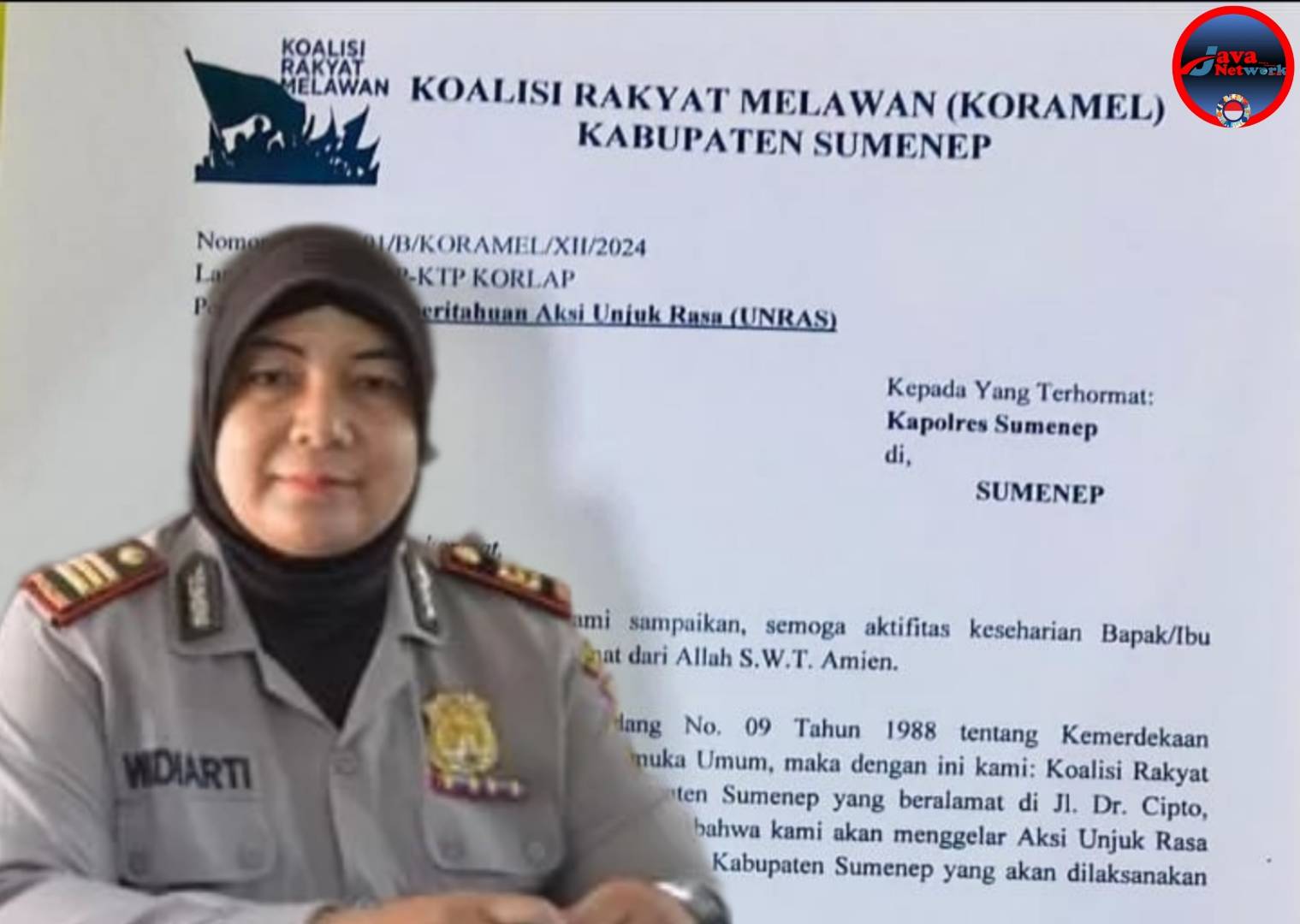 Plt. Kasi Humas AKP Widiarti SH dan Surat Pemberitahuan Aksi Demo Koramel ke Bawaslu Sumenep 