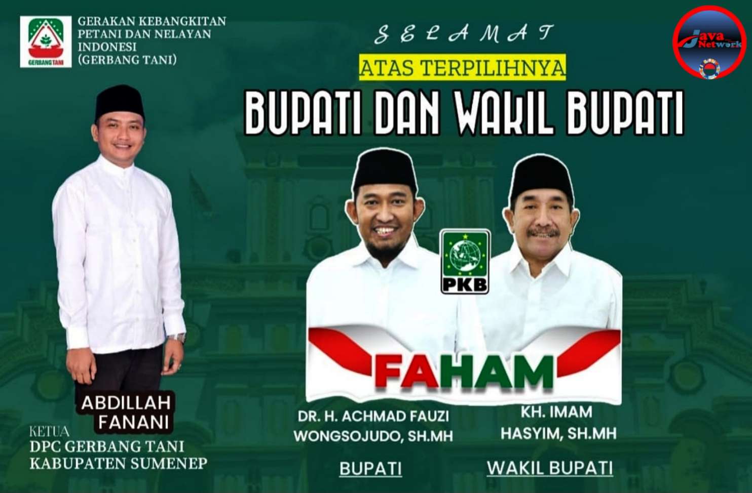 Pamflet Ucapan Ketua Gerbang Tani Sumenep Abdillah Fanani Kepada Paslon FAHAM Atas Kemenangan di Pilkada Sumenep 2024