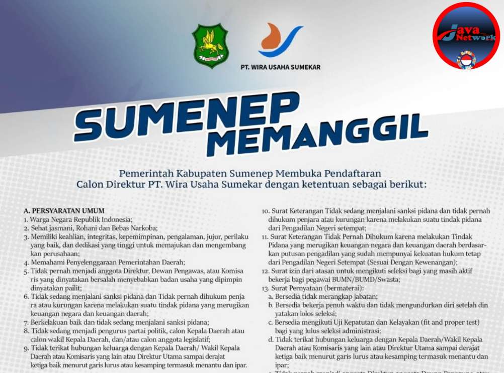 Potongan Pamflet Pembukaan Pendaftaran Seleksi Direktur PT WUS Sumenep