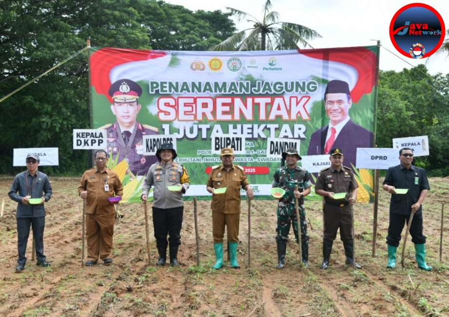 Bupati Sumenep Achmad Fauzi Wongsojudo Bersama Forkopimda Sumenep Saat Melakukan Penanaman Jagung Perdana, Selasa (21/01/2025)