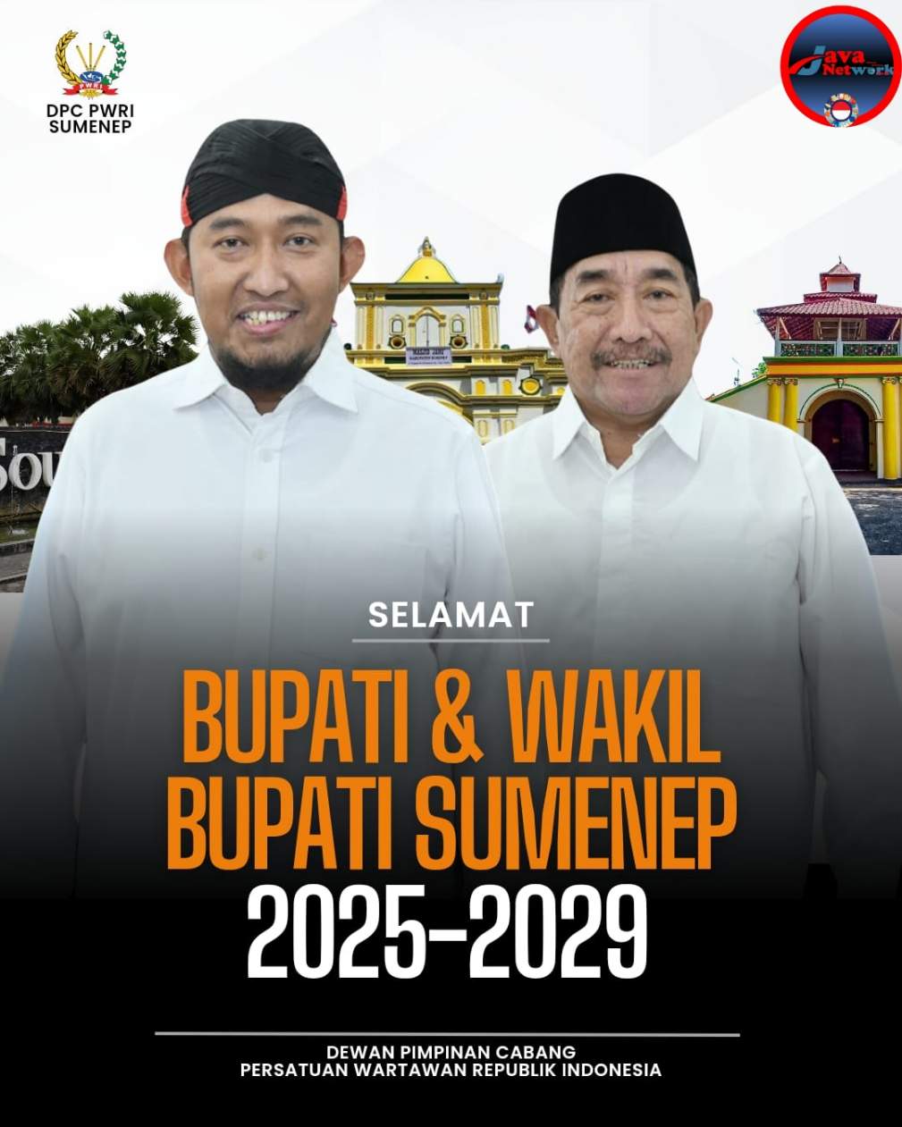 Pamflet Ucapan Selamat Kepada Bupati Sumenep Achmad Fauzi Wongsojudo dan Wakil Bupati Sumenep KH. Imam Hasyim dari DPC PWRI Sumenep