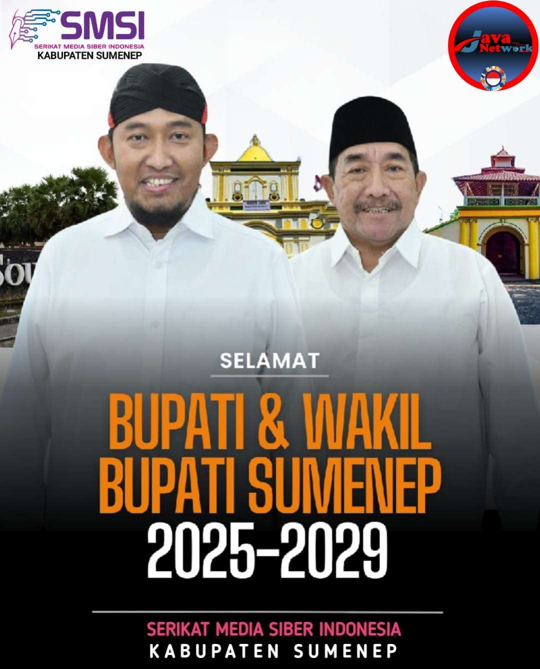Pamflet Ucapan Dari Serikat Media Siber Indonesia (SMSI) Sumenep Kepada Paslon Terpilih Pilkada Sumenep Achmad Fauzi Wongsojudo dan KH. Imam Hasyim