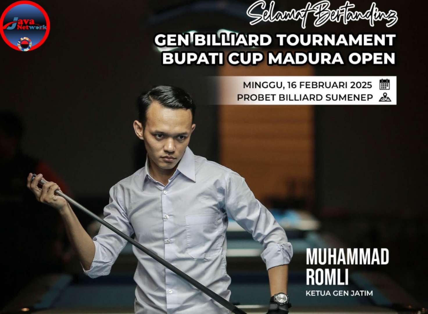 Pamflet Ketua GEN Jatim Mohammad Romli di Acara Billiard Bupati Cup Madura Open 2025