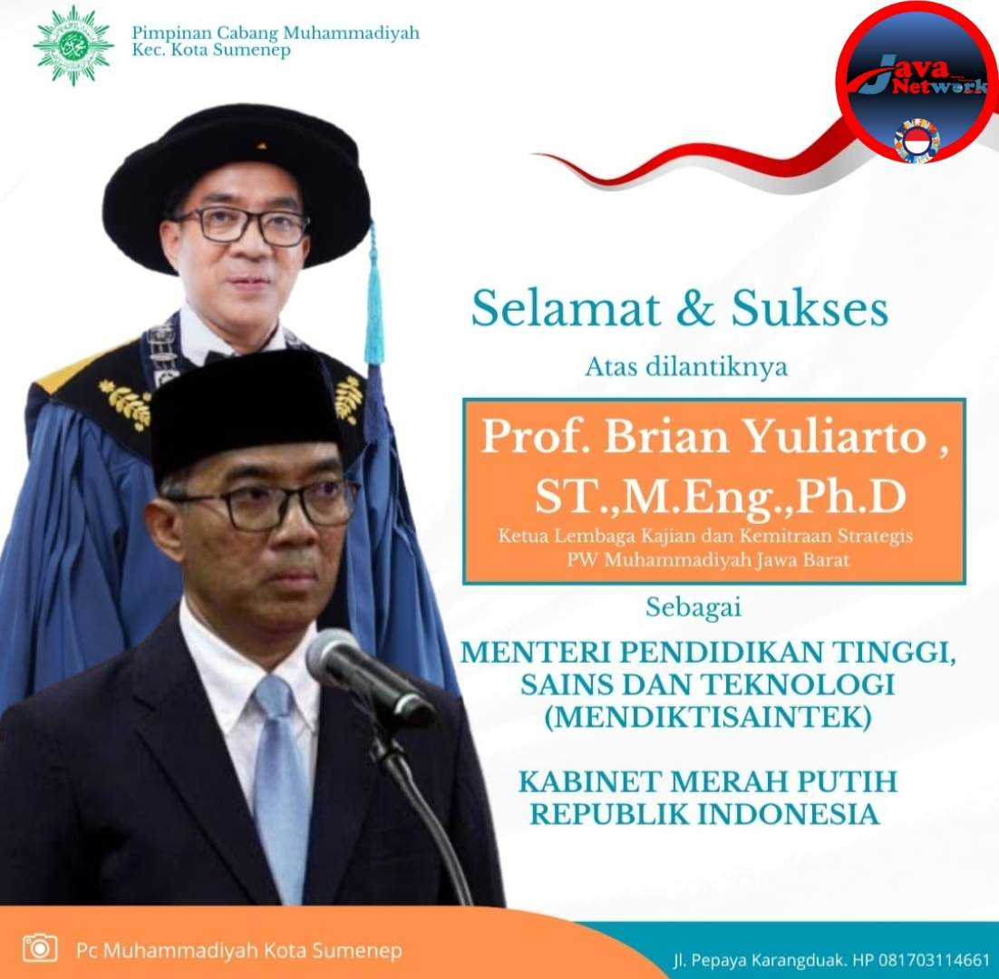 Pamflet Ungkapan Selamat dari PDM Sumenep Atas Pelantikan Prof. Brian Yuliarto Sebagai Mendikti, Sains dan Teknologi RI