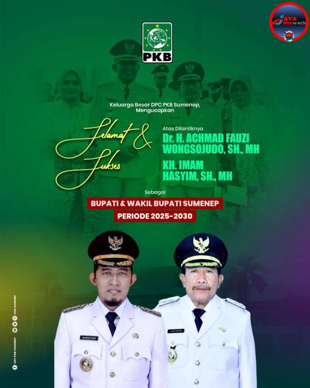 Pamflet Ucapan Selamat dan Sukses Atas Dilantiknya Achmad Fauzi Wongsojudo & KH. Imam Hasyim Sebagai Bupati dan Wakil Bupati Sumenep Periode 2025-2030
