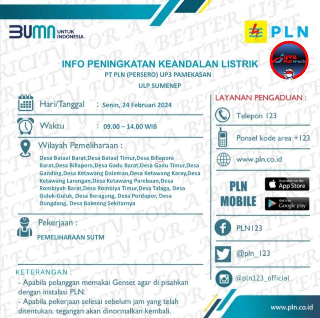 Pamflet Pemadaman Listrik Yang Dikeluarkan PLN ULP Sumenep