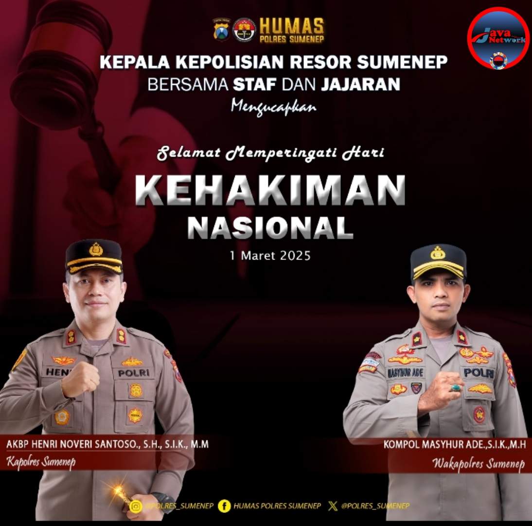 Pamflet Ucapan Selamat Hari Kehakiman Tahun 2025 dari Kapolres dan Wakapolres Serta Seluruh Jajaran Polres Sumenep