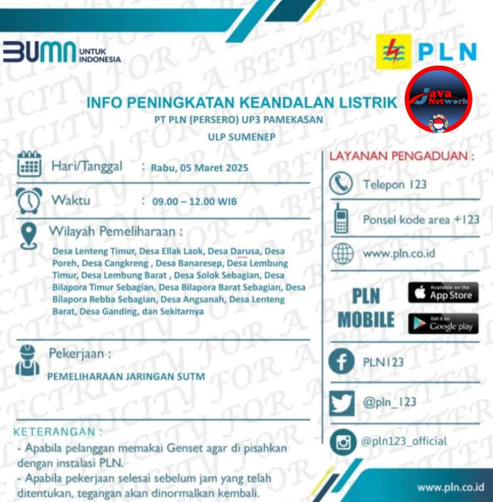 Pamflet PLN Sumenep Melakukan Pemadaman Sementara,.Rabu (05/03/2025)