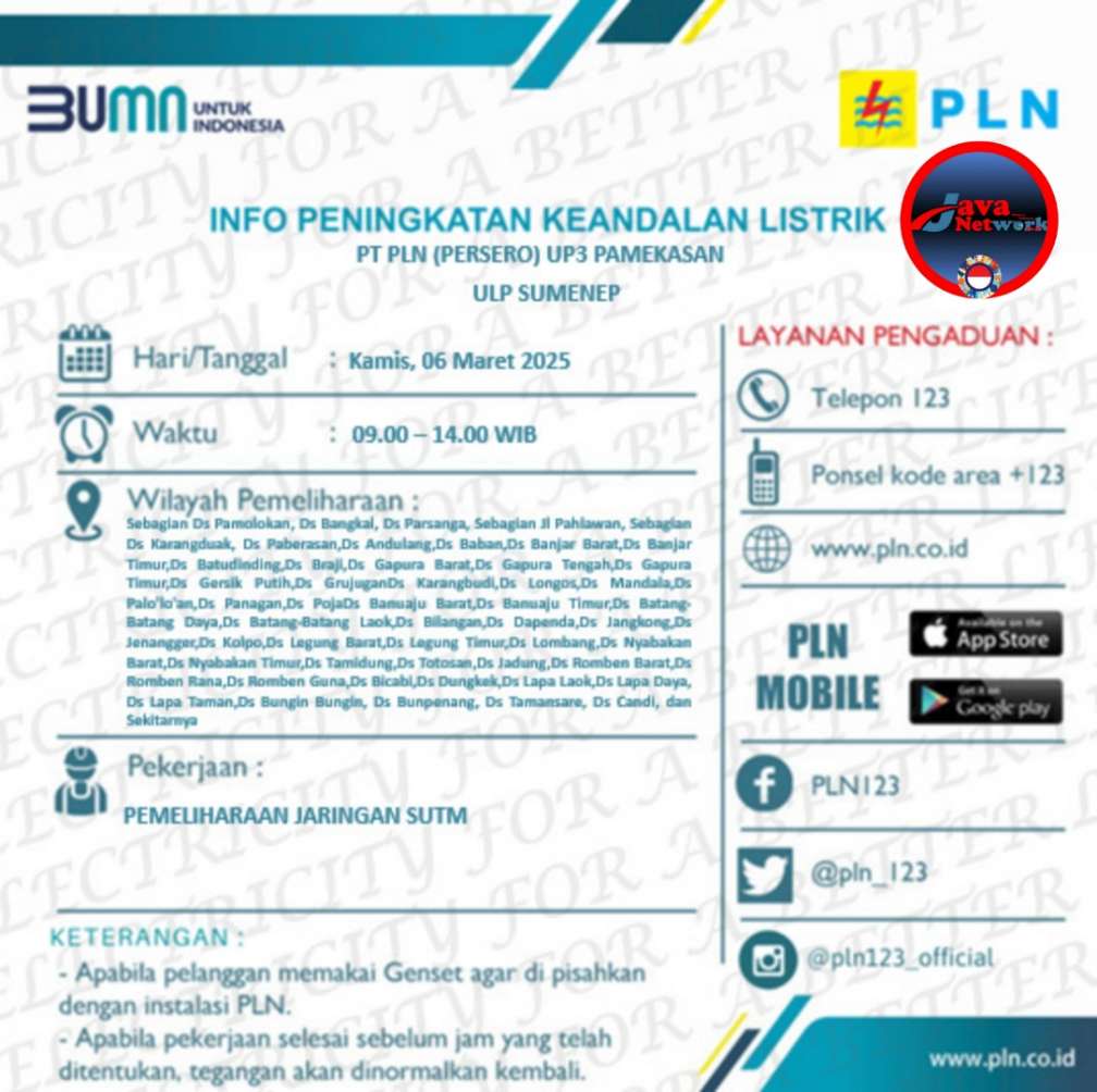 Pamflet Resmi Pemadaman Listrik Sementara yang Dikeluarkan PLN Sumenep 