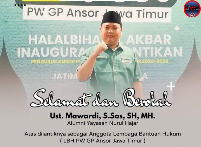 Advokat Muda Kader ANSOR Dr. Mawardi, S.Sos, SH, MH Sumenep Dilantik Sebagai Pengurus PW LBH GP ANSOR Jawa Timur