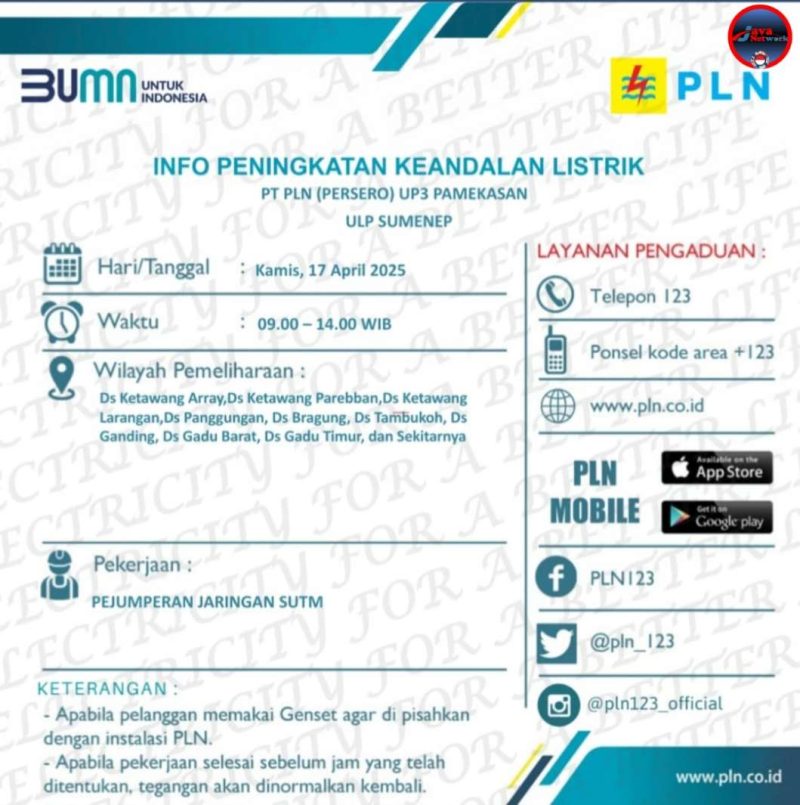Pamflet Pemadaman Listrik Sementara Untuk Hari Besok Kamis 17 April 2025