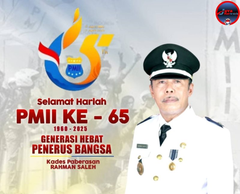 Pamflet Ucapan Selamat HUT PMII ke-65 oleh Kades Paberasan Rachman Saleh SE