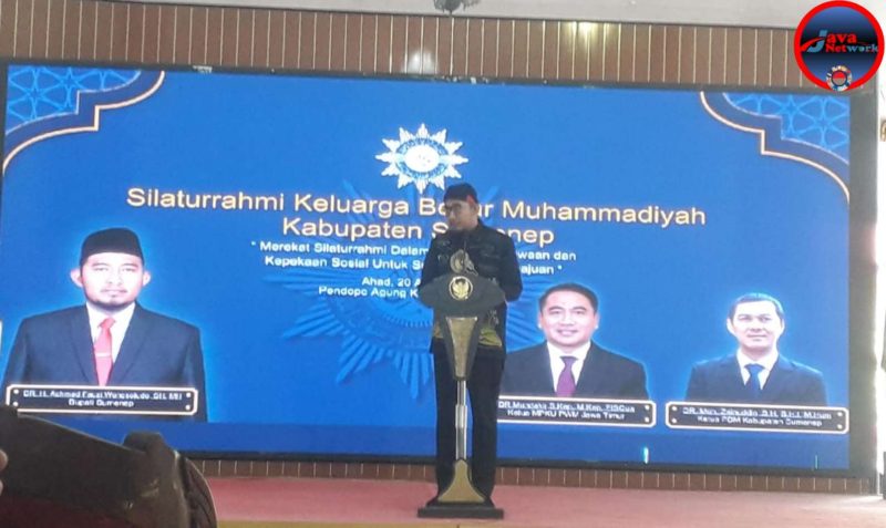 Bupati Sumenep Achmad Fauzi Wongsojudo Saat Memberikan Sambutan di Acara Halal Bihalal Digelar Pengurus Daerah Muhammadiyah Kabupaten Sumenep di Pendopo Agung Keraton Sumenep, Minggu (20/04/2025)