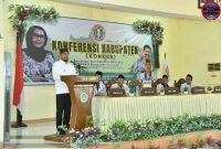 Bupati Sumenep Achmad Fauzi Wongsojudo Saat Memberikan Sambutan Pada Acara Konferensi Kabupaten (Konkab) PGRI Sumenep, Selasa (22/04/2025)
