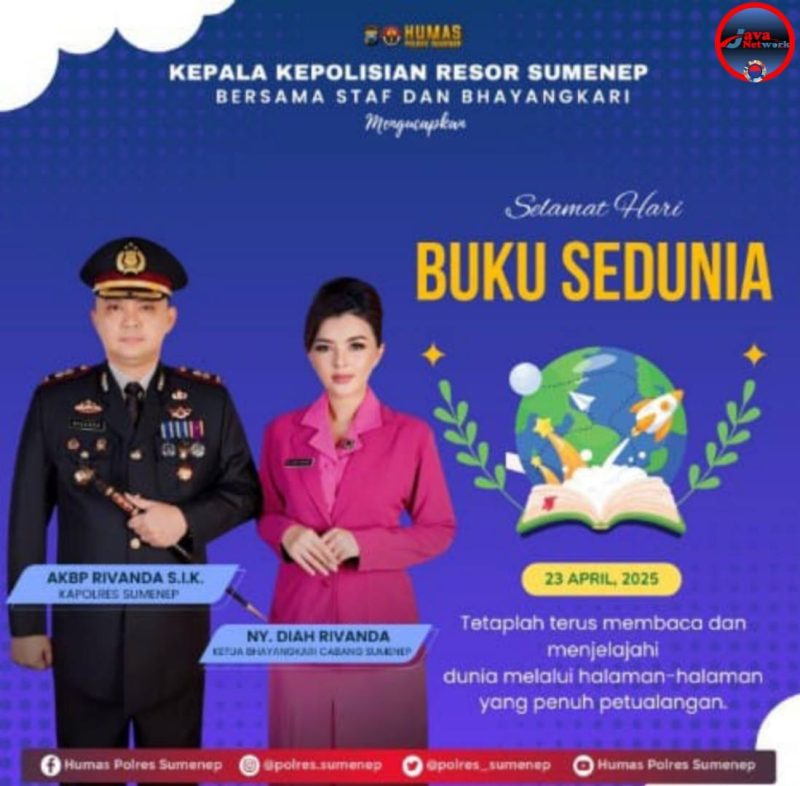 Pamflet Ucapan Kapolres Sumenep AKBP Rivanda SIK Bersama Ibu Ketua Bhayangkari Polres Sumenep Momentum Peringatan Word Bock Day 2025
