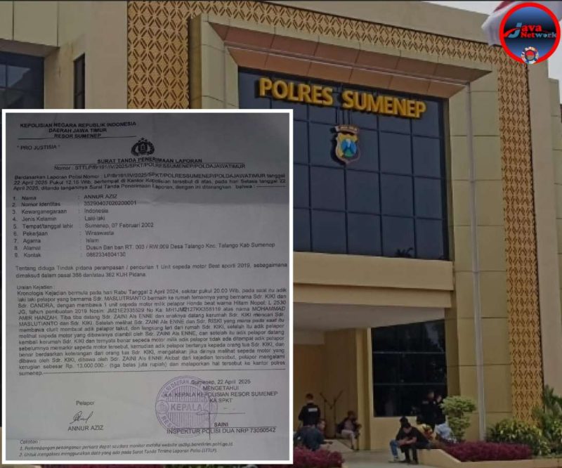 Motor Raib Saat Bertamu, Warga Talango Laporkan Pencurian ke Polres Sumenep