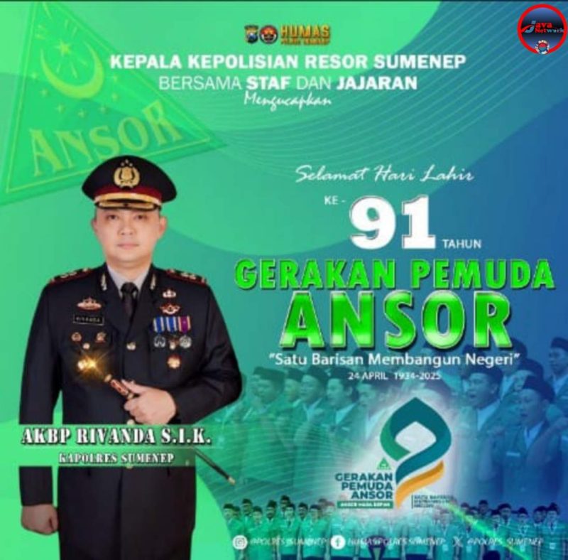 Pamflet Ucapan Kapolres Sumenep AKBP Rivanda SIK HUT Pemuda Ansor ke-91 Tahun