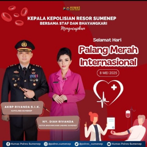 Pamflet Ucapan Selamat Hari Palang Merah Internasional Tahun 2025 oleh Kapolres Sumenep AKBP Rivanda SIK
