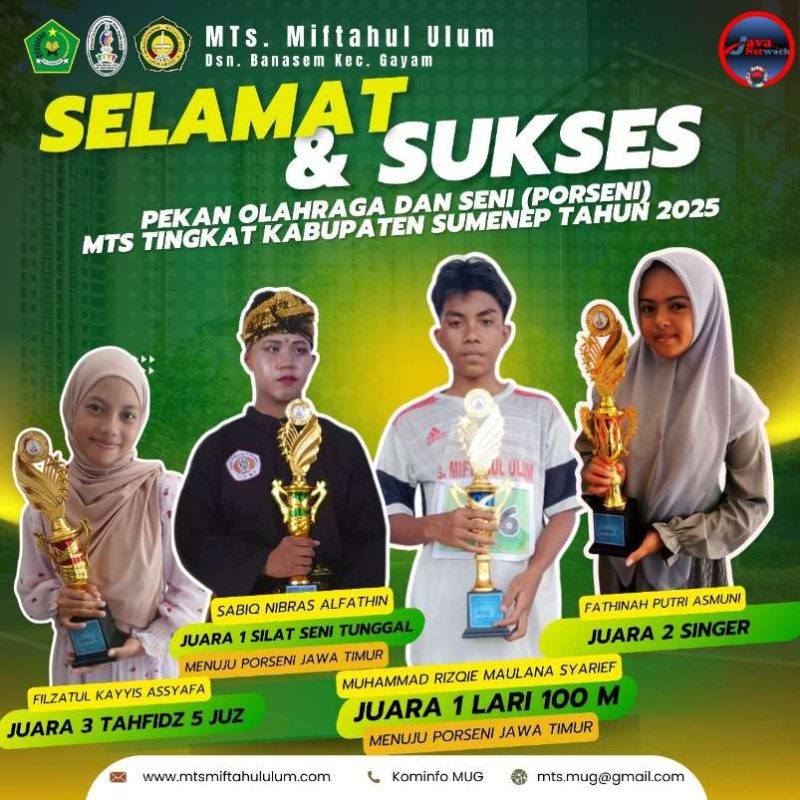 Dari Pulau Sapudi untuk Jawa Timur: MTs Miftahul Ulum Borong Prestasi PORSENI 2025