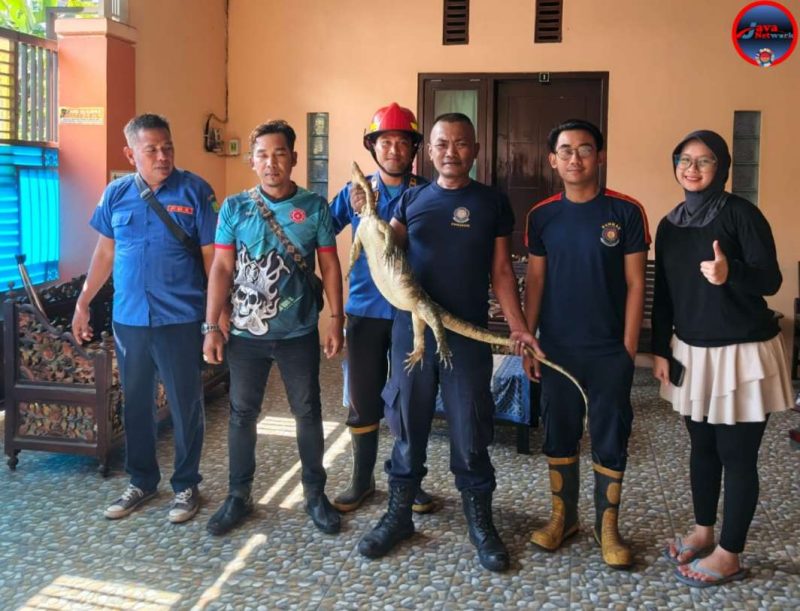 Tim Unit Reaksi Cepat Damkar Sumenep Usai Mengamankan Biawak Besar di Rumah Kost Mama Anis di Desa Pabian Kecamatan Kota Sumenep, Minggu (04/05/2025)