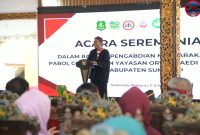 Bupati Sumenep Achmad Fauzi Wongso judo Saat Memberikan Sambutan di Acara Seremoni Kolaboratif Melibatkan PABOI di Pendopo Agung Keraton Sumenep, Senin (05/05/2025)