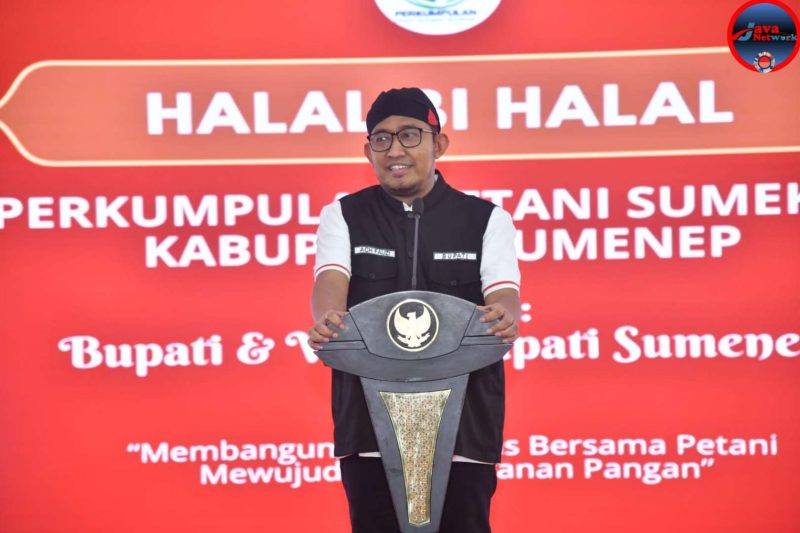 Bupati Sumenep Achmad Fauzi Wongsojudo Saat Memberikan Sambutan di Acara Halal Bihalal Bersama Kaum Petani di Pendopo Agung Keraton Sumenep, Kamis (08/05/2025)