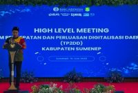 Kepala Bapenda Sumenep Faruk Hanafi, S.Sos, MSi Saat Memberikan Sambutan di Acara High Level Meeting TP2DD di Pendopo Agung Keraton Sumenep, Kamis (19/06/2025)