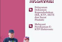 Pamflet Kegiatan Pemdes Pinggir Papas Memberikan Pelayanan Terbaik Kepada Masyarakat serta Kades H. Ubaid Abdul Hayat Beserta Istri