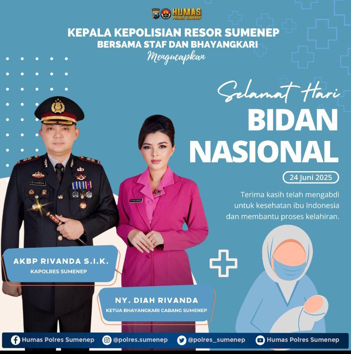 Pamflet ucapan Kapolres dan Ketua Ibu Bhayangkari Bhayangkari Polres Sumenep di Hari Bidan Indonesia 2025