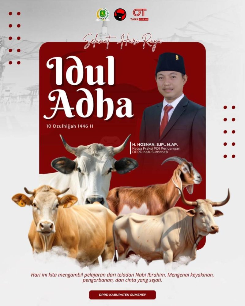 Pamflet Ucapan Selamat Hari Raya Idul Adha 1446 H dari Ketua Fraksi PDI-P DPRD Sumenep H. Hosnan Abrori