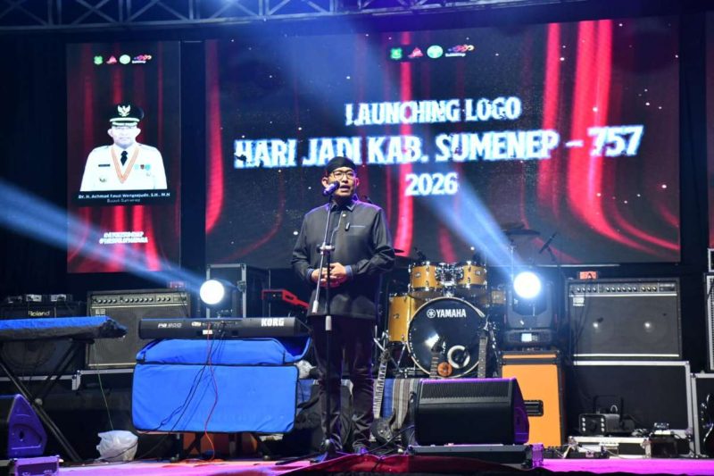 Bupati Sumenep Achmad Fauzi Wongsojudo Saat Memberikan Sambutan Peluncuran Logo 757 Hari Jadi Kabupaten Sumenep 