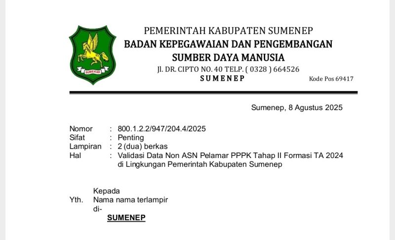 Ribuan Tenaga Non ASN Sumenep Wajib Validasi Data PPPK Tahap II, Deadline 10 Agustus 2025!