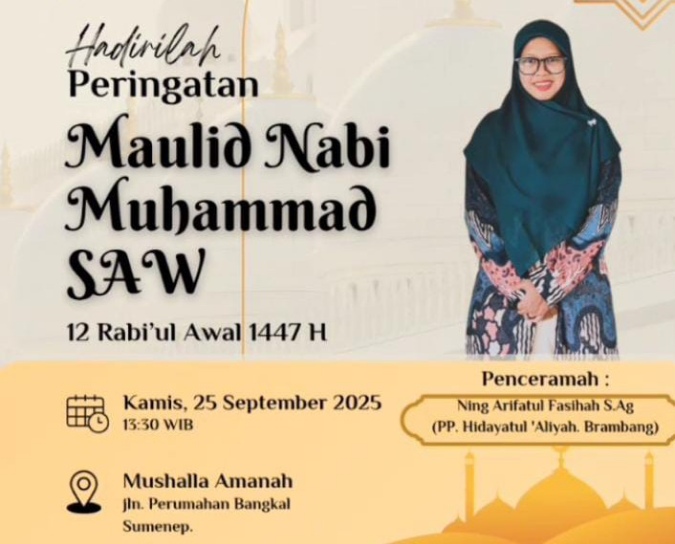 Mushalla Amanah, Perumahan Bangkal, Sumenep, pada Kamis (25/9/2025) bertepatan dengan 12 Rabi’ul Awal 1447 H.